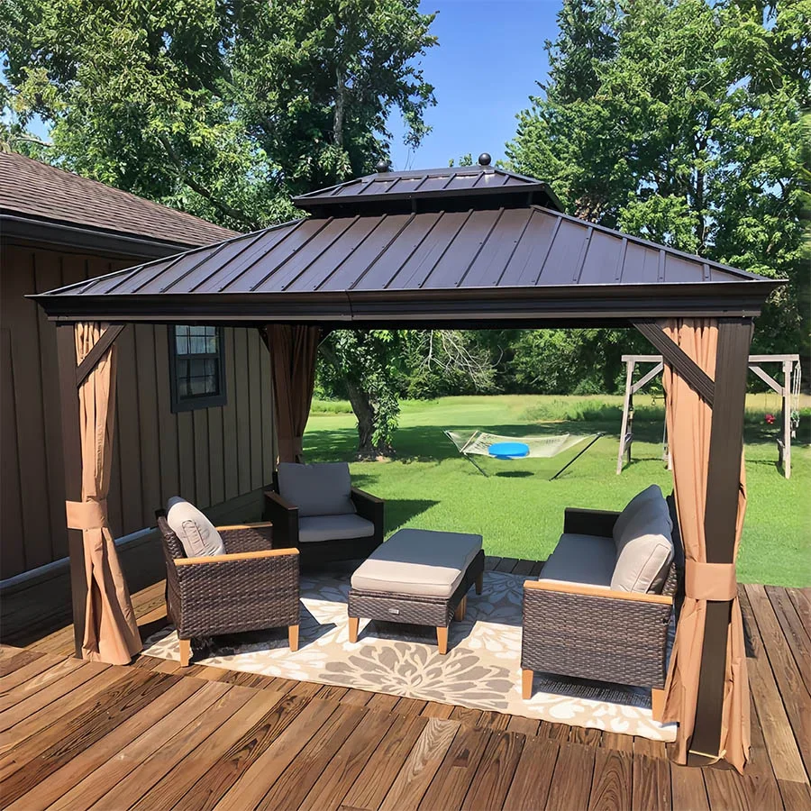 PURPLE LEAF Outdoor Hardtop Gazebo for Garden Bronze Double Roof Aluminum Frame Pavilion - Image 115