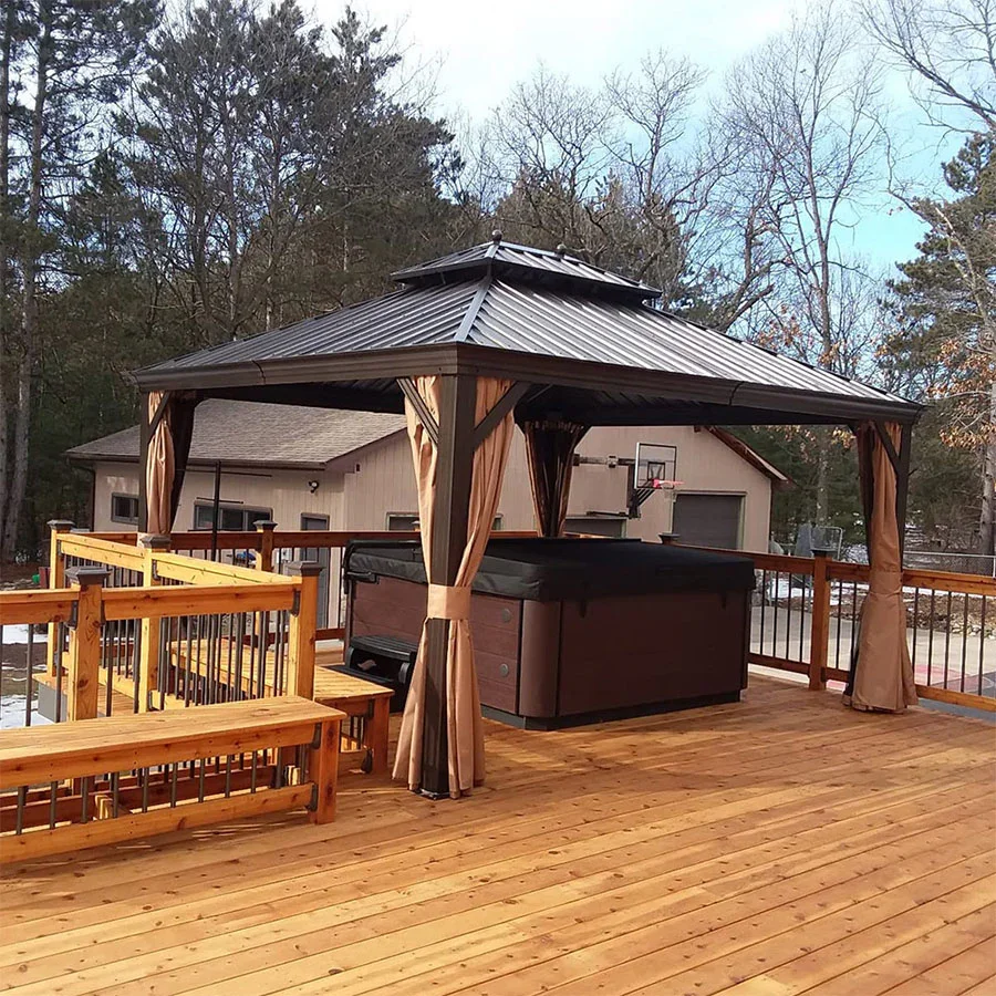 PURPLE LEAF Outdoor Hardtop Gazebo for Garden Bronze Double Roof Aluminum Frame Pavilion - Image 148