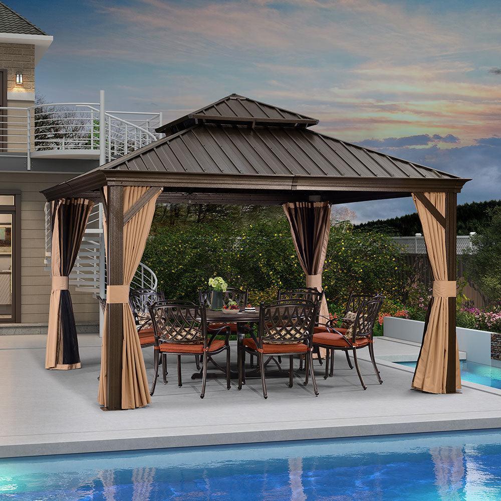 PURPLE LEAF Outdoor Hardtop Gazebo for Garden Bronze Double Roof Aluminum Frame Pavilion - Image 15