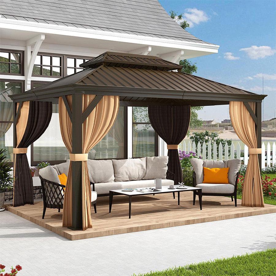 PURPLE LEAF Outdoor Hardtop Gazebo for Garden Bronze Double Roof Aluminum Frame Pavilion - Image 17