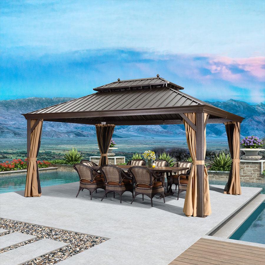 PURPLE LEAF Outdoor Hardtop Gazebo for Garden Bronze Double Roof Aluminum Frame Pavilion - Image 22