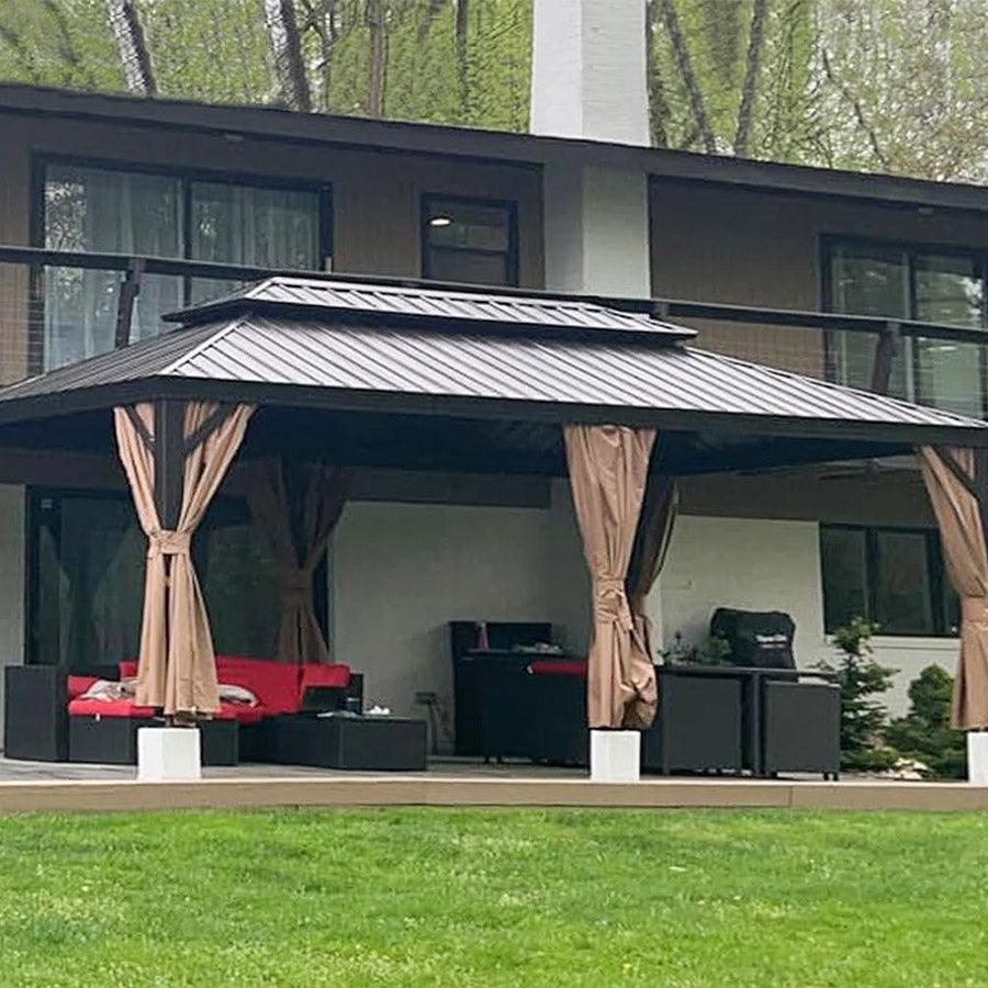PURPLE LEAF Outdoor Hardtop Gazebo for Garden Bronze Double Roof Aluminum Frame Pavilion - Image 45