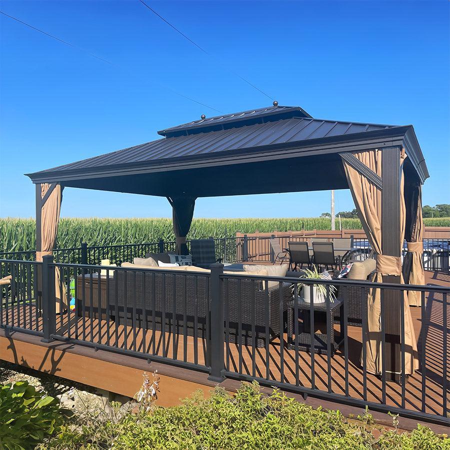 PURPLE LEAF Outdoor Hardtop Gazebo for Garden Bronze Double Roof Aluminum Frame Pavilion - Image 57