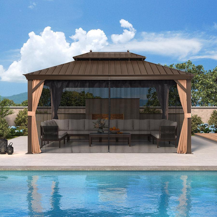 PURPLE LEAF Outdoor Hardtop Gazebo for Garden Bronze Double Roof Aluminum Frame Pavilion - Image 66