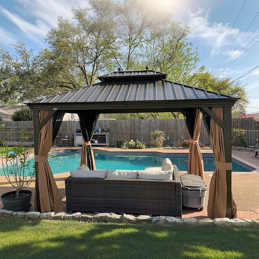 PURPLE LEAF Outdoor Hardtop Gazebo for Garden Bronze Double Roof Aluminum Frame Pavilion - Image 97