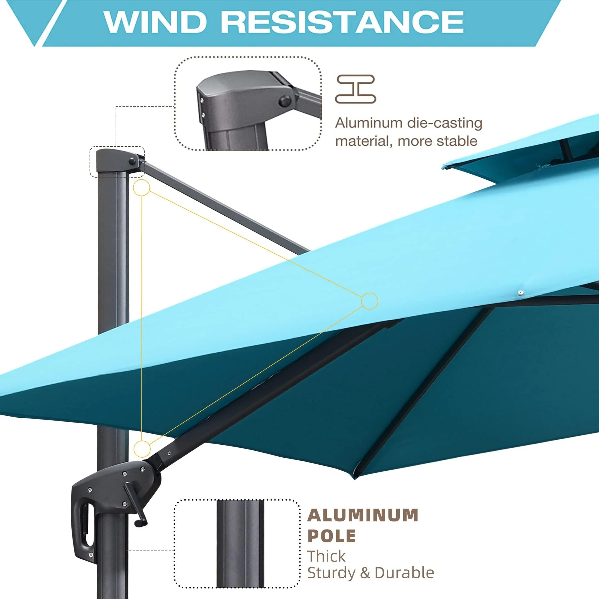 PURPLE LEAF Patio Umbrella with Base, Cantilever Umbrellas for Pool, Turquoise Blue - Image 11