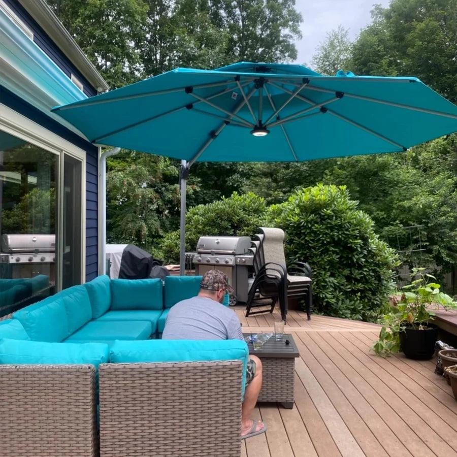PURPLE LEAF Patio Umbrella with Base, Cantilever Umbrellas for Pool, Turquoise Blue - Image 15