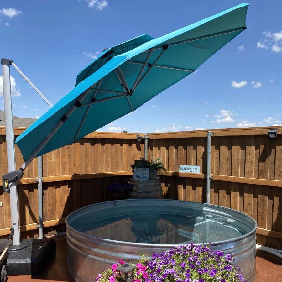 PURPLE LEAF Patio Umbrella with Base, Cantilever Umbrellas for Pool, Turquoise Blue - Image 16