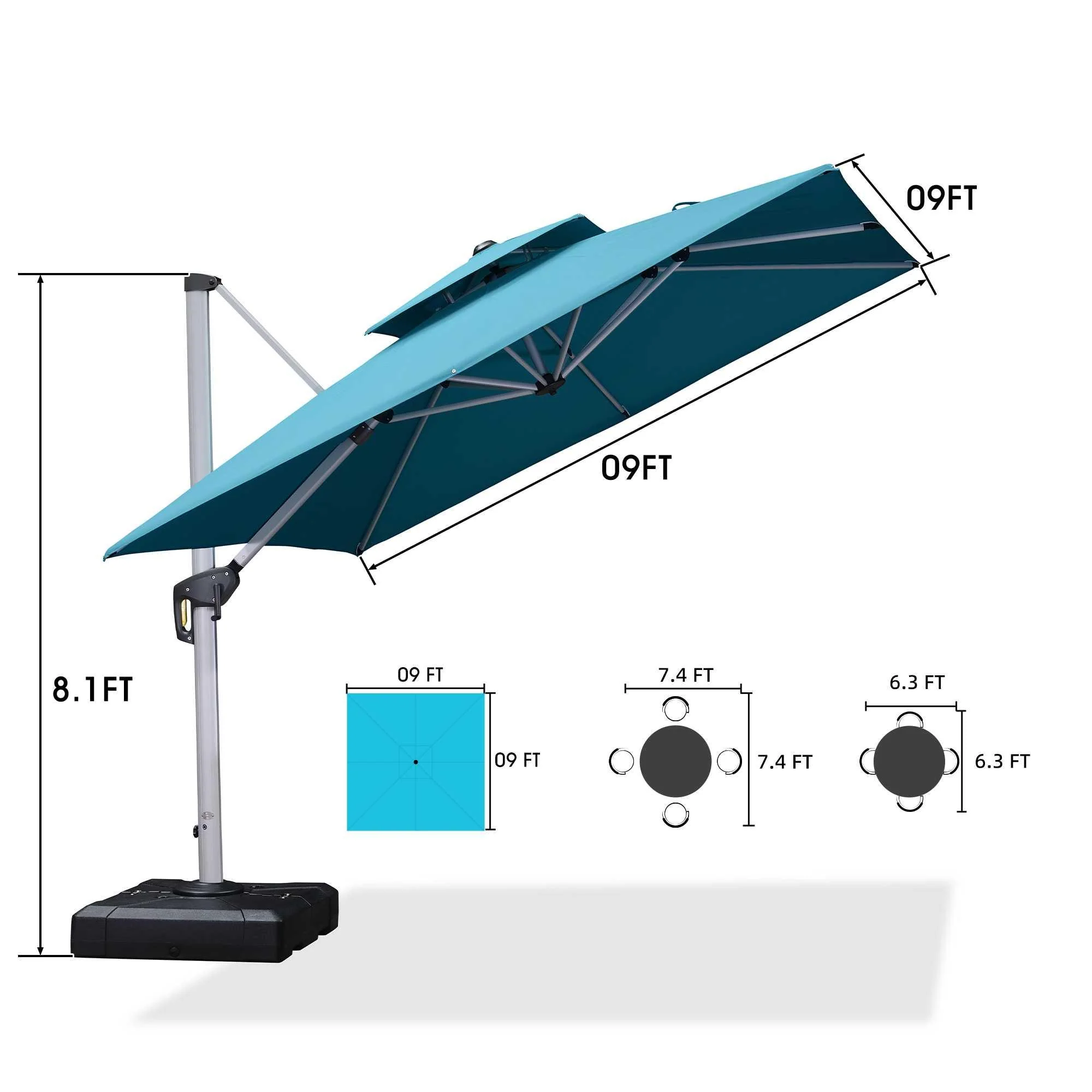 PURPLE LEAF Patio Umbrella with Base, Cantilever Umbrellas for Pool, Turquoise Blue - Image 17