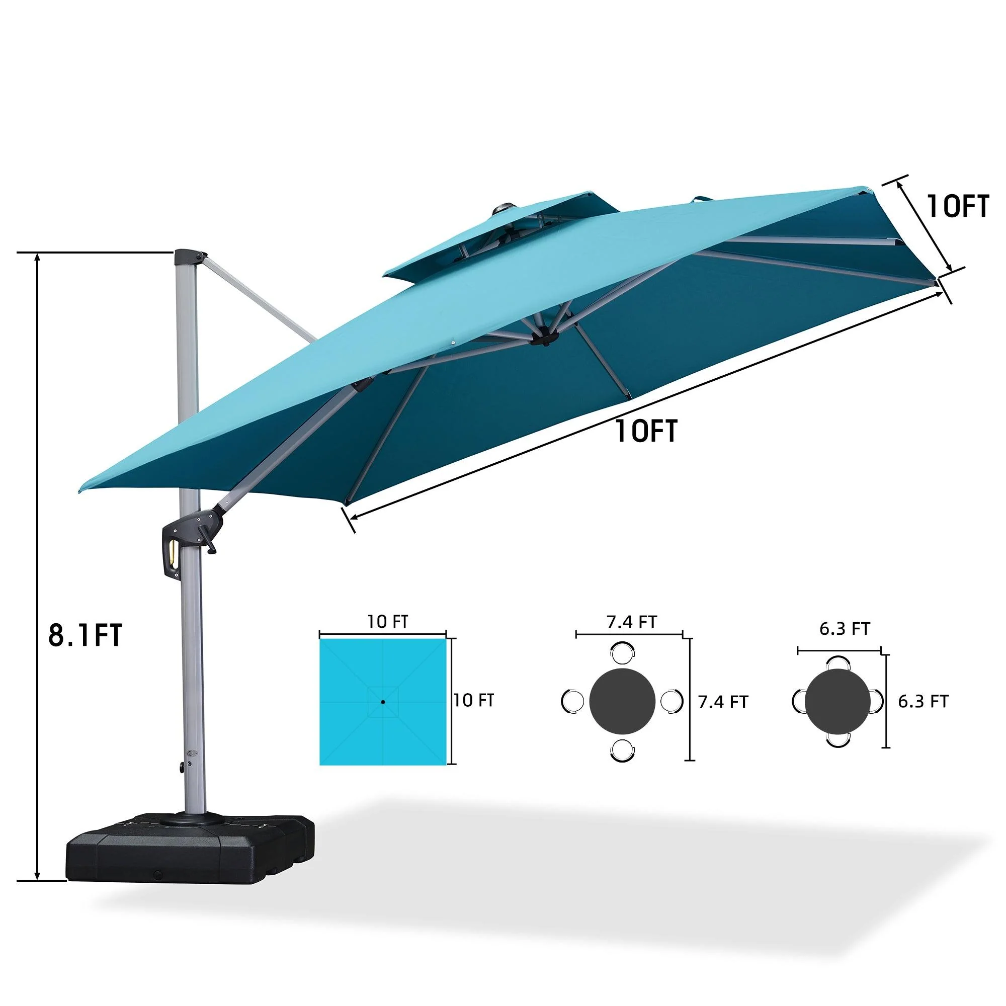 PURPLE LEAF Patio Umbrella with Base, Cantilever Umbrellas for Pool, Turquoise Blue - Image 20