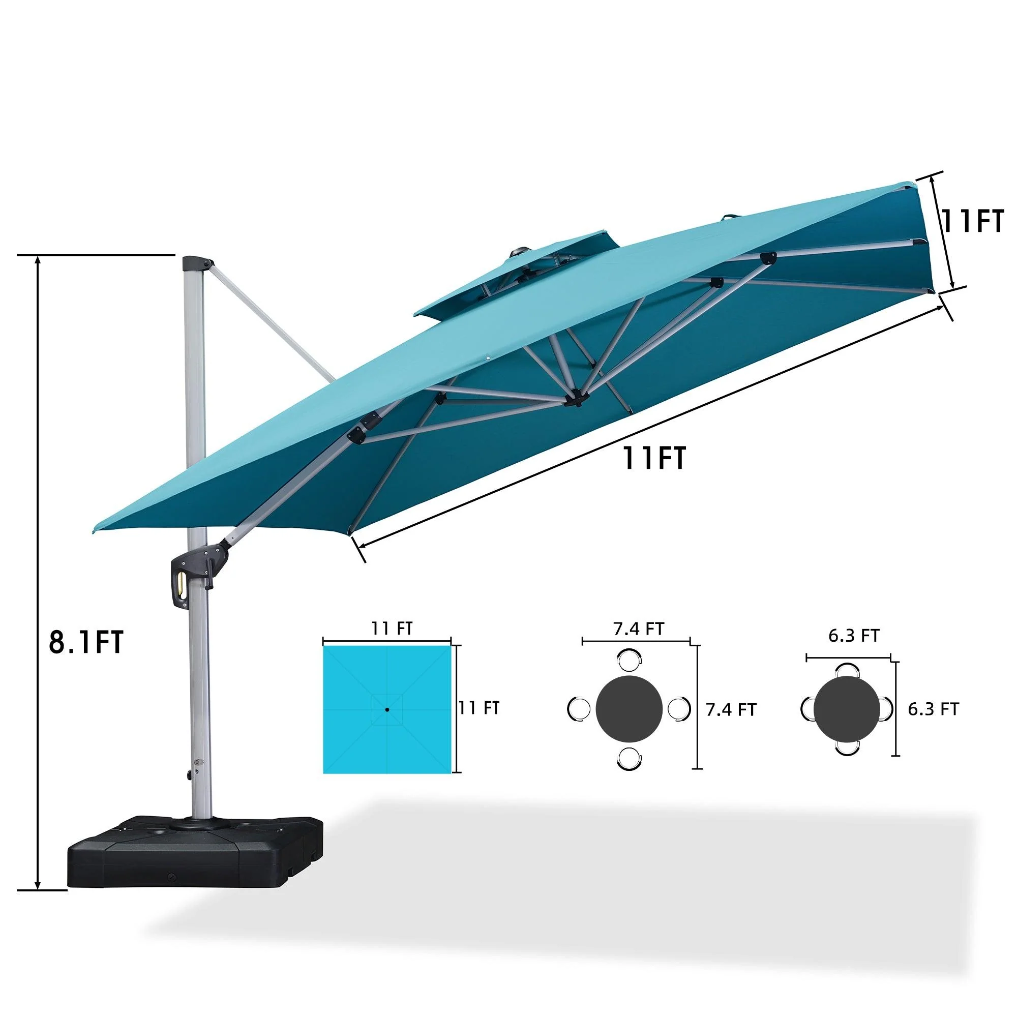 PURPLE LEAF Patio Umbrella with Base, Cantilever Umbrellas for Pool, Turquoise Blue - Image 21