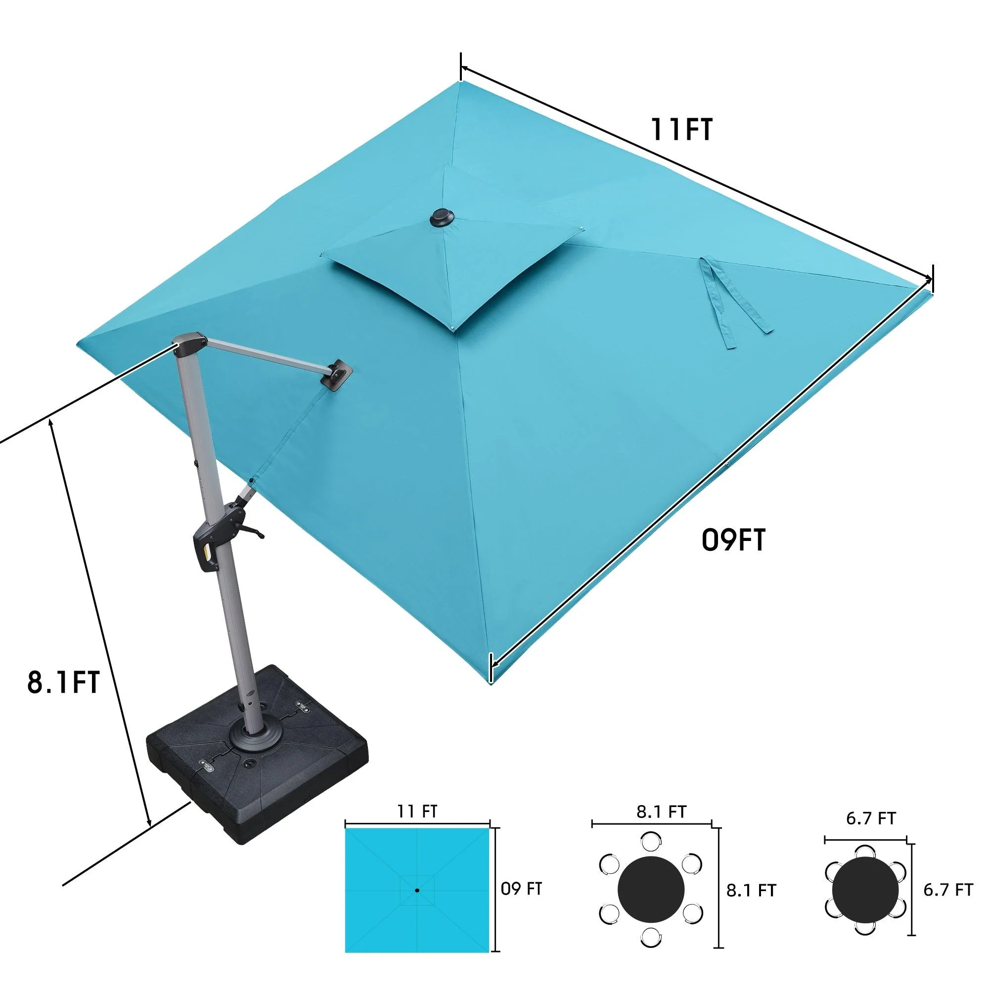 PURPLE LEAF Patio Umbrella with Base, Cantilever Umbrellas for Pool, Turquoise Blue - Image 22