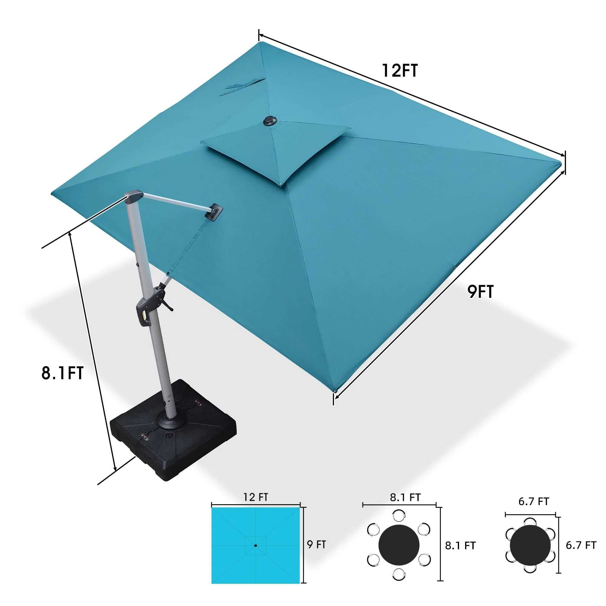 PURPLE LEAF Patio Umbrella with Base, Cantilever Umbrellas for Pool, Turquoise Blue - Image 23