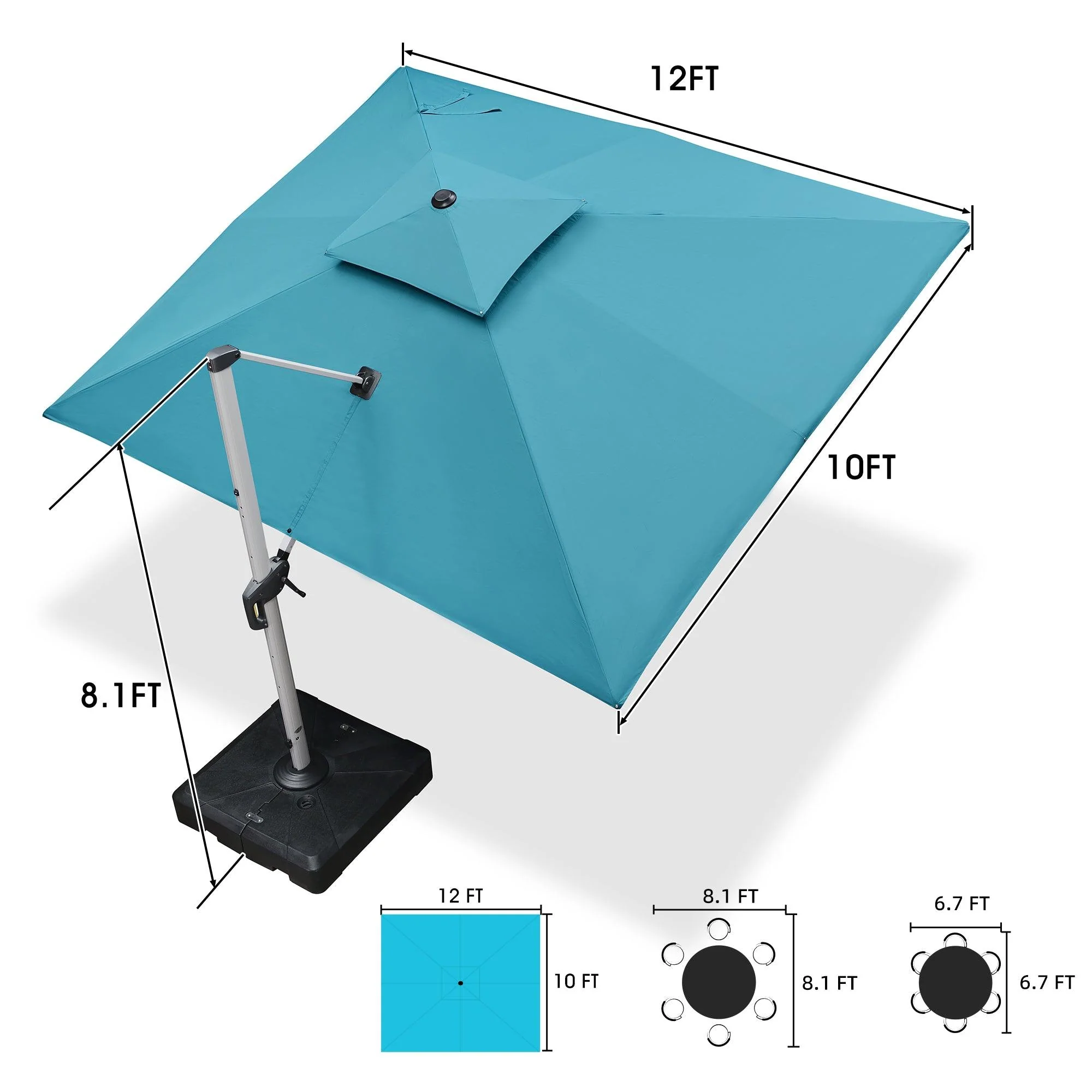 PURPLE LEAF Patio Umbrella with Base, Cantilever Umbrellas for Pool, Turquoise Blue - Image 24