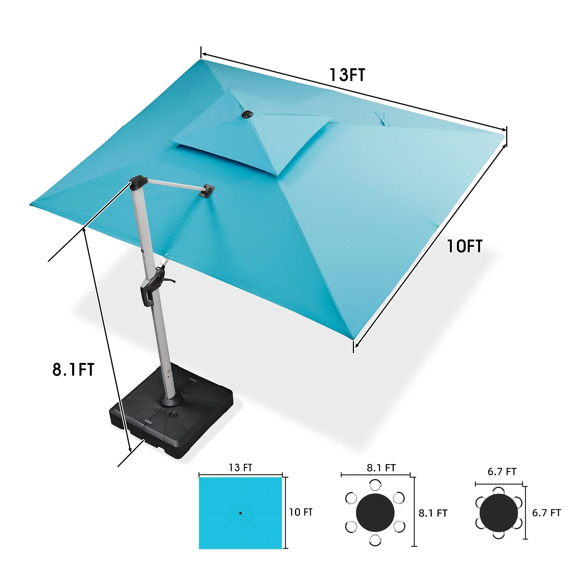 PURPLE LEAF Patio Umbrella with Base, Cantilever Umbrellas for Pool, Turquoise Blue - Image 25