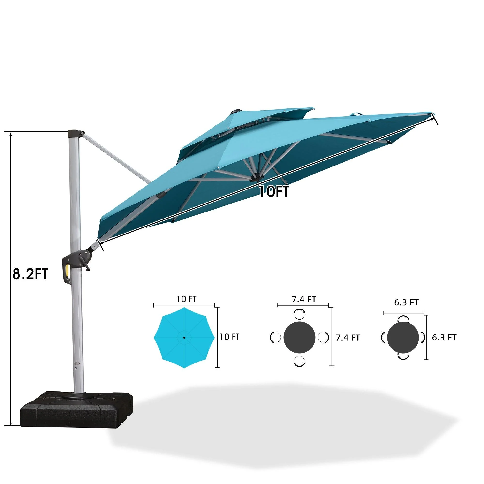 PURPLE LEAF Patio Umbrella with Base, Cantilever Umbrellas for Pool, Turquoise Blue - Image 26