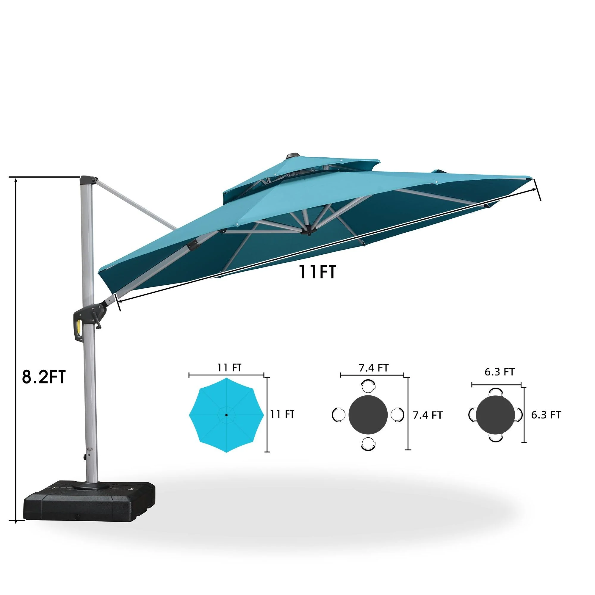 PURPLE LEAF Patio Umbrella with Base, Cantilever Umbrellas for Pool, Turquoise Blue - Image 27