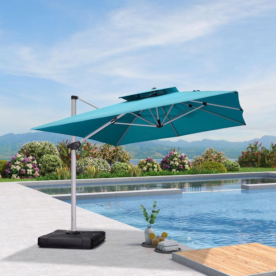 PURPLE LEAF Patio Umbrella with Base, Cantilever Umbrellas for Pool, Turquoise Blue - Image 28