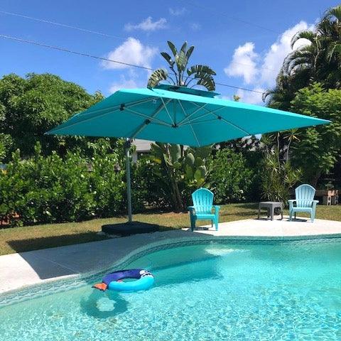 PURPLE LEAF Patio Umbrella with Base, Cantilever Umbrellas for Pool, Turquoise Blue - Image 29