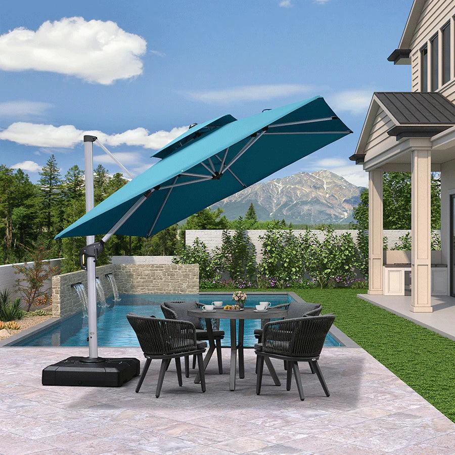 PURPLE LEAF Patio Umbrella with Base, Cantilever Umbrellas for Pool, Turquoise Blue - Image 30