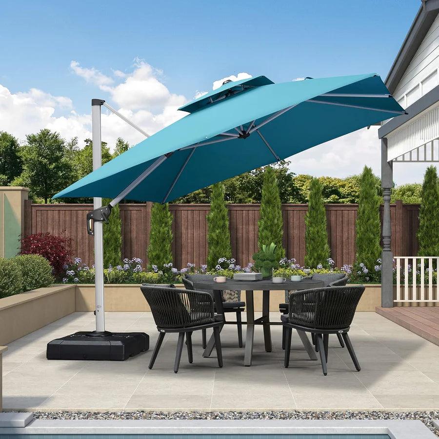 PURPLE LEAF Patio Umbrella with Base, Cantilever Umbrellas for Pool, Turquoise Blue - Image 31