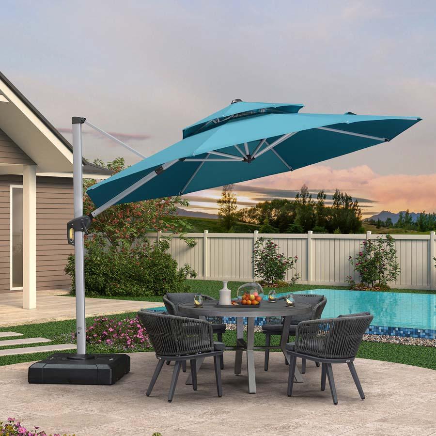 PURPLE LEAF Patio Umbrella with Base, Cantilever Umbrellas for Pool, Turquoise Blue - Image 34