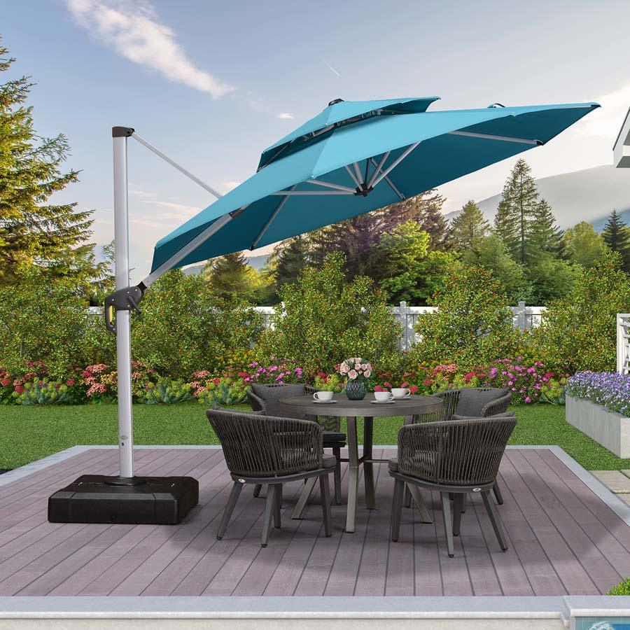 PURPLE LEAF Patio Umbrella with Base, Cantilever Umbrellas for Pool, Turquoise Blue - Image 35