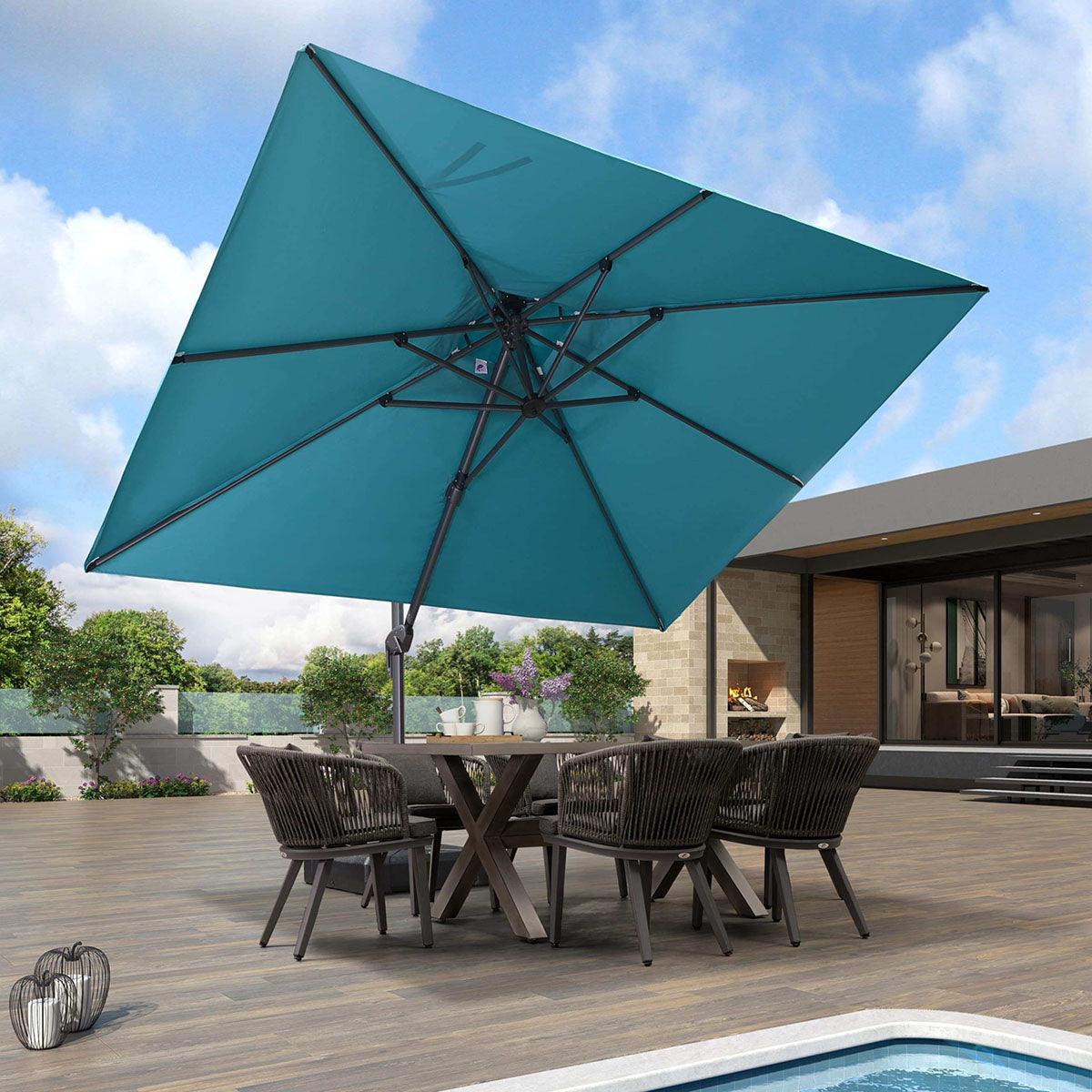 PURPLE LEAF Patio Umbrella with Base, Cantilever Umbrellas for Pool, Turquoise Blue - Image 7