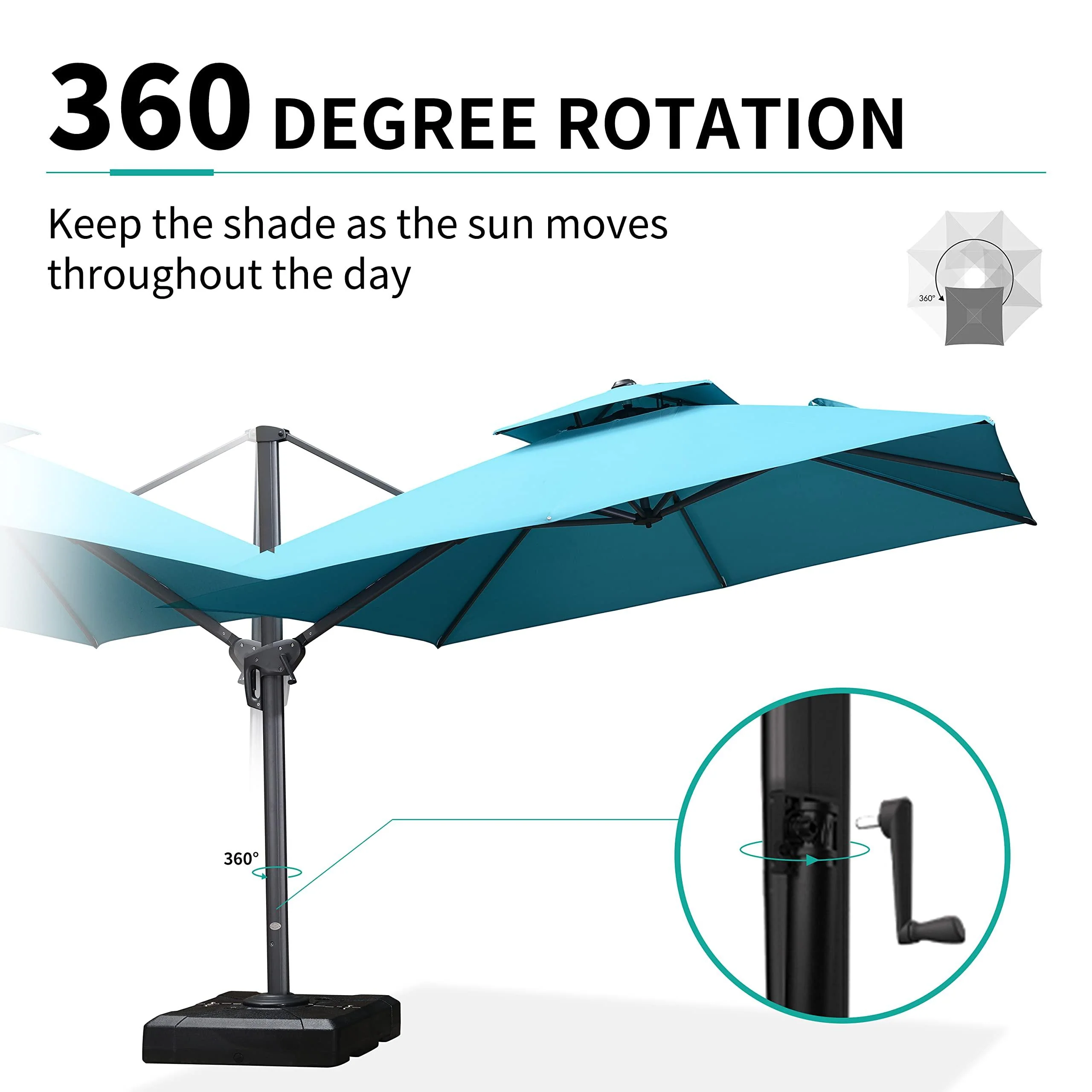 PURPLE LEAF Patio Umbrella with Base, Cantilever Umbrellas for Pool, Turquoise Blue - Image 8