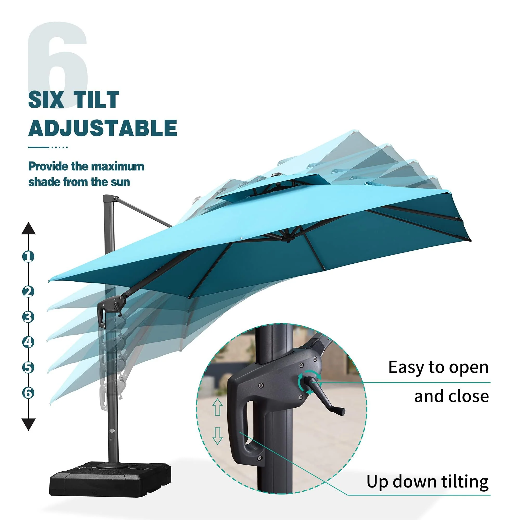 PURPLE LEAF Patio Umbrella with Base, Cantilever Umbrellas for Pool, Turquoise Blue - Image 9