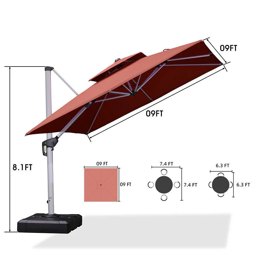 PURPLE LEAF Red Patio Umbrella with Base, Outdoor Cantilever Umbrellas - Image 14