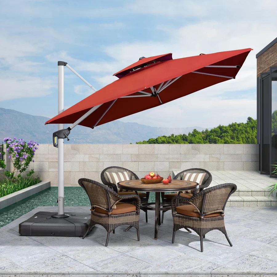 PURPLE LEAF Red Patio Umbrella with Base, Outdoor Cantilever Umbrellas - Image 17