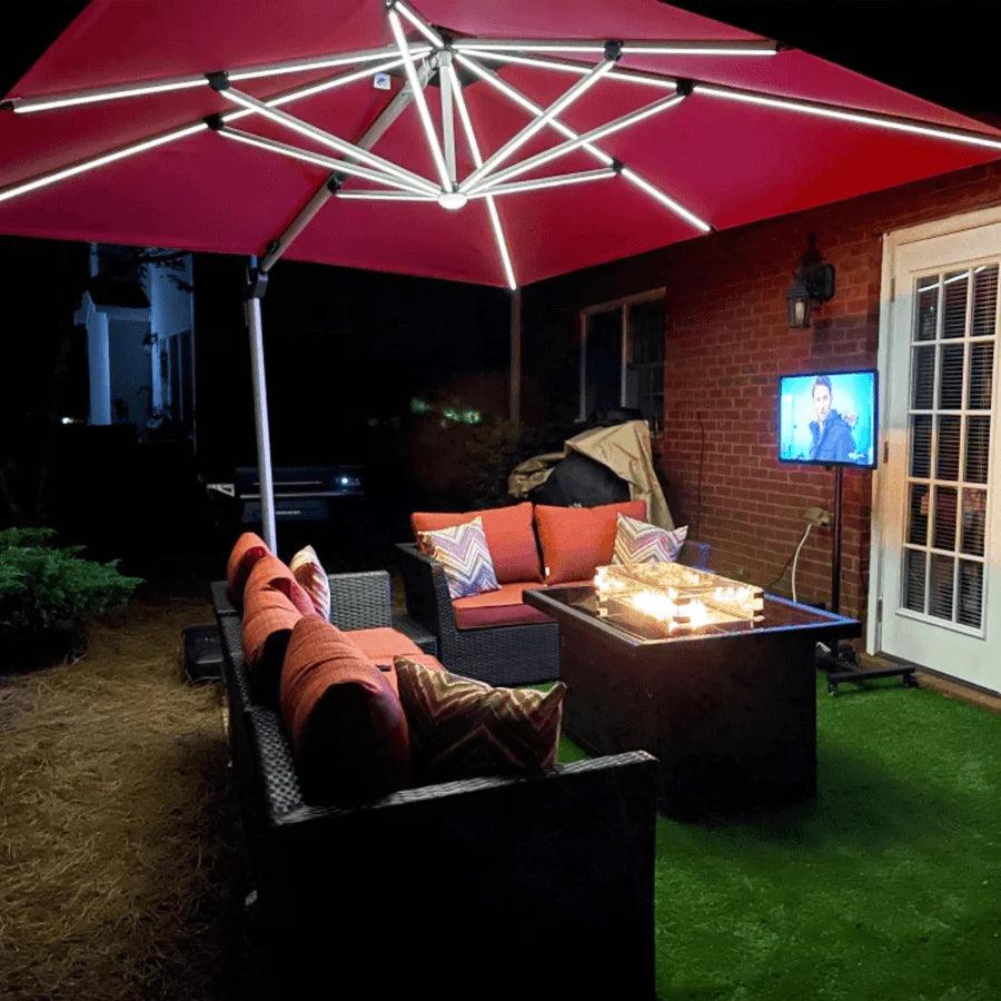 PURPLE LEAF Red Patio Umbrella with Base, Outdoor Cantilever Umbrellas - Image 19