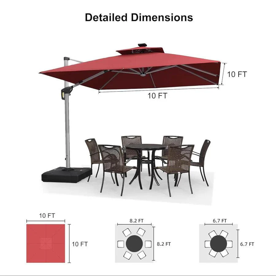 PURPLE LEAF Red Patio Umbrella with Base, Outdoor Cantilever Umbrellas - Image 21