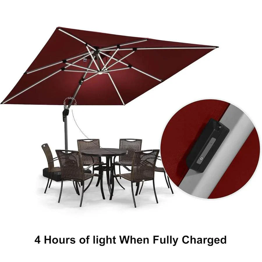 PURPLE LEAF Red Patio Umbrella with Base, Outdoor Cantilever Umbrellas - Image 22