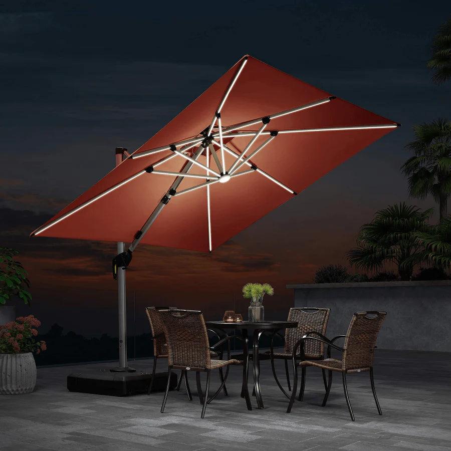 PURPLE LEAF Red Patio Umbrella with Base, Outdoor Cantilever Umbrellas - Image 23