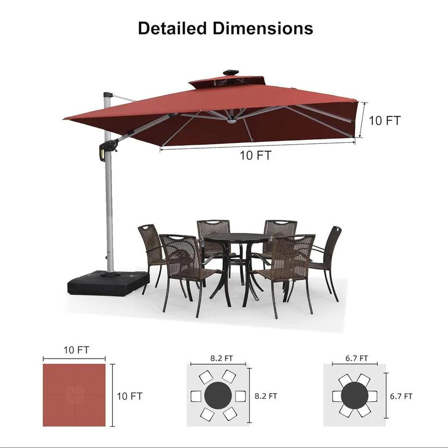 PURPLE LEAF Red Patio Umbrella with Base, Outdoor Cantilever Umbrellas - Image 25