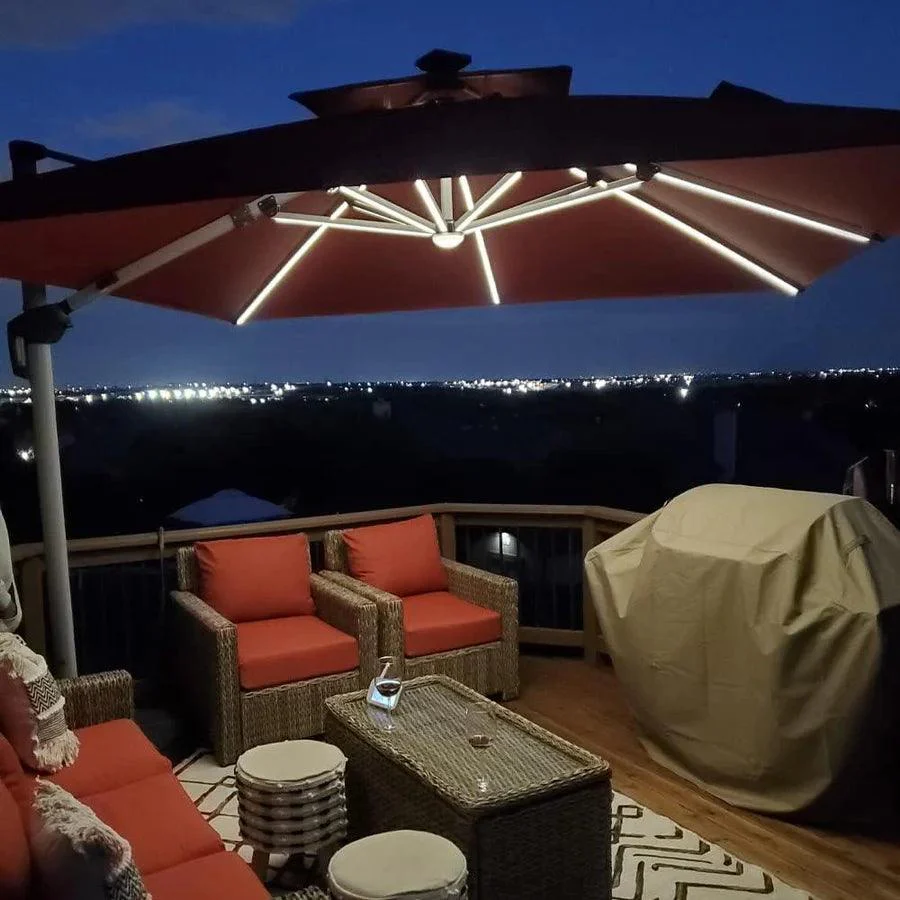 PURPLE LEAF Red Patio Umbrella with Base, Outdoor Cantilever Umbrellas - Image 26