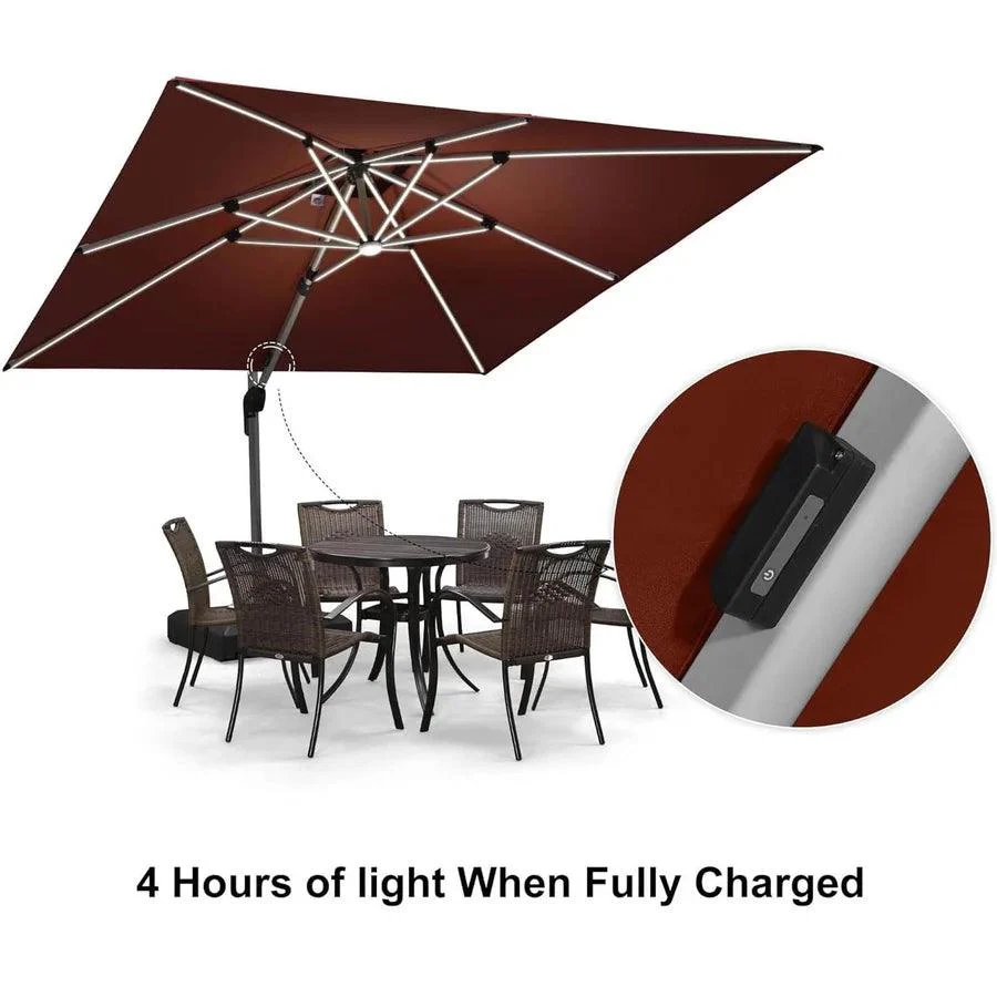PURPLE LEAF Red Patio Umbrella with Base, Outdoor Cantilever Umbrellas - Image 27