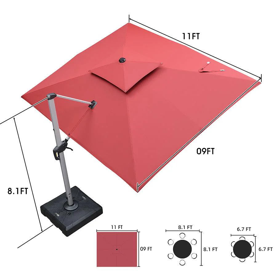 PURPLE LEAF Red Patio Umbrella with Base, Outdoor Cantilever Umbrellas - Image 29