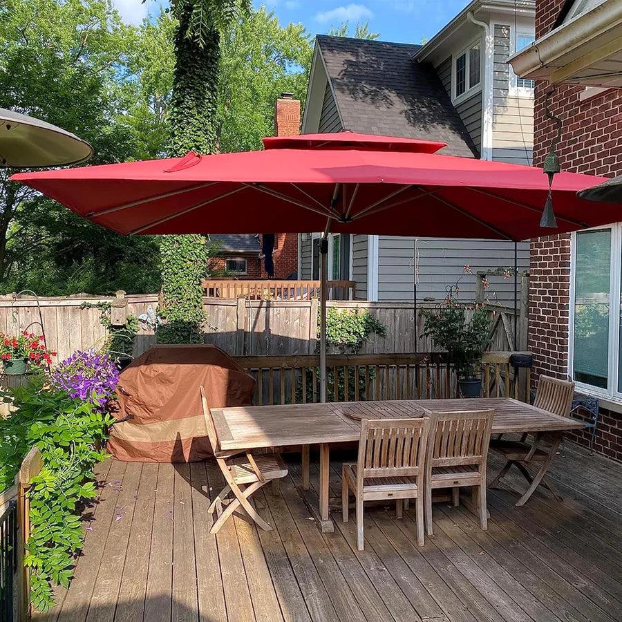 PURPLE LEAF Red Patio Umbrella with Base, Outdoor Cantilever Umbrellas - Image 3