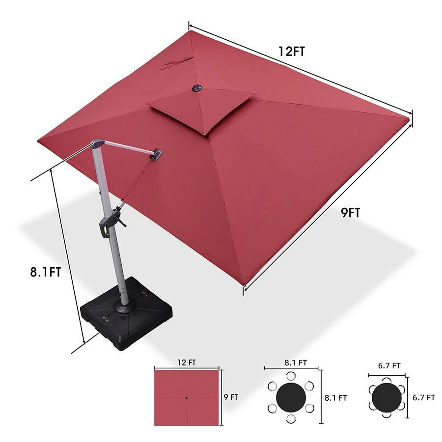 PURPLE LEAF Red Patio Umbrella with Base, Outdoor Cantilever Umbrellas - Image 30