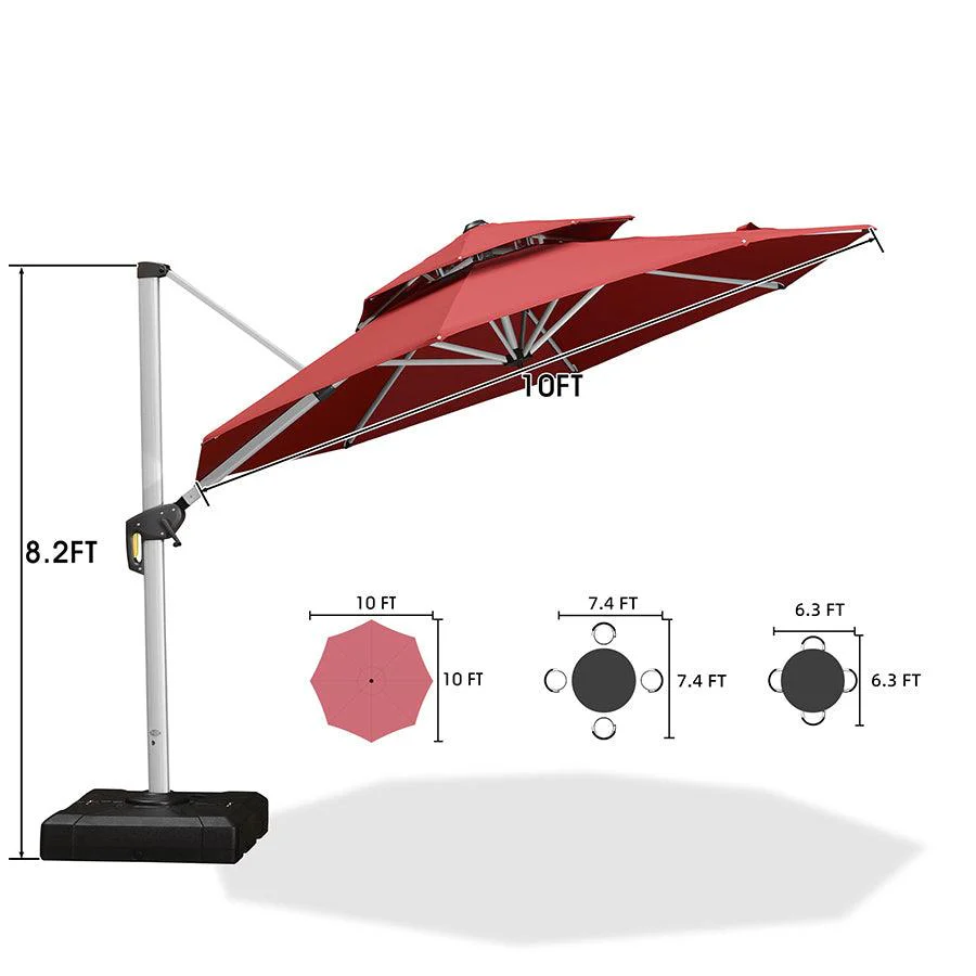 PURPLE LEAF Red Patio Umbrella with Base, Outdoor Cantilever Umbrellas - Image 32