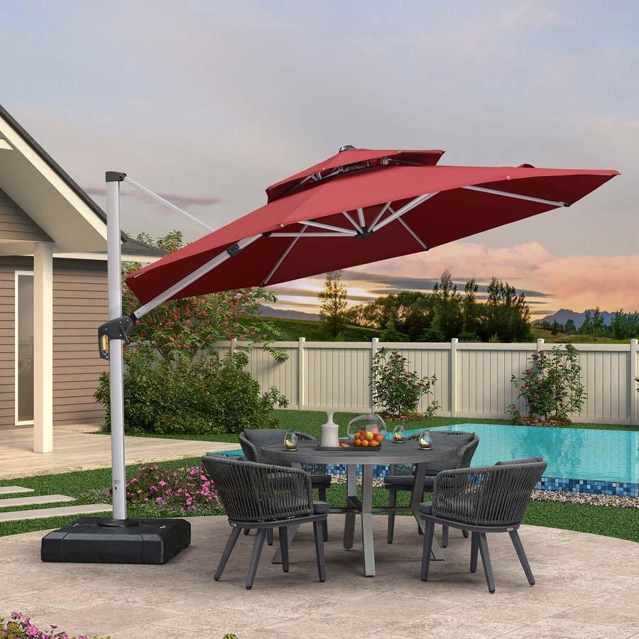 PURPLE LEAF Red Patio Umbrella with Base, Outdoor Cantilever Umbrellas - Image 33