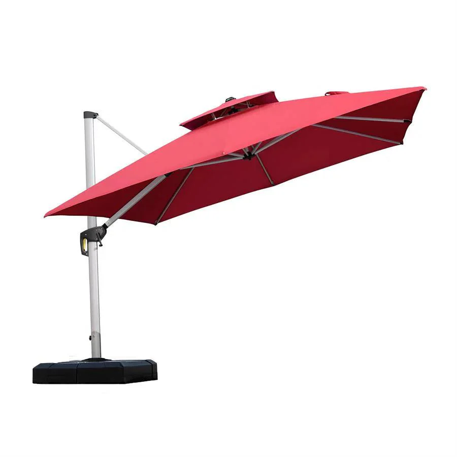 PURPLE LEAF Red Patio Umbrella with Base, Outdoor Cantilever Umbrellas - Image 35