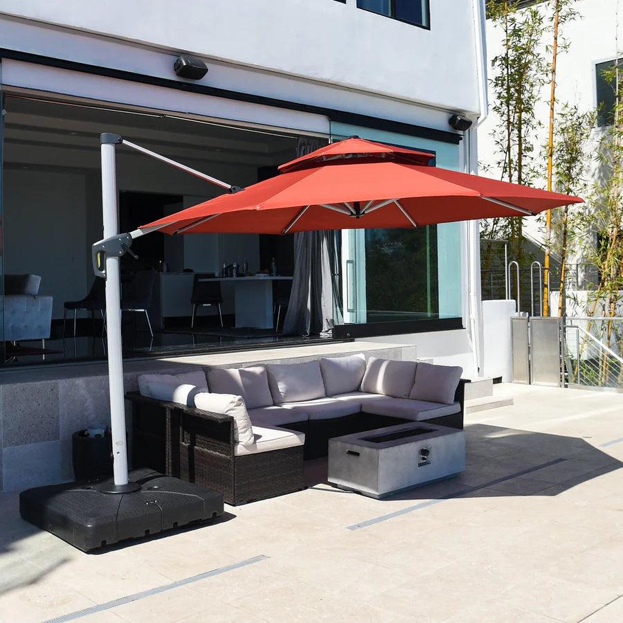 PURPLE LEAF Red Patio Umbrella with Base, Outdoor Cantilever Umbrellas - Image 36