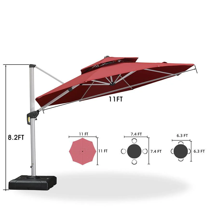 PURPLE LEAF Red Patio Umbrella with Base, Outdoor Cantilever Umbrellas - Image 37