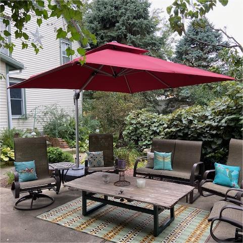 PURPLE LEAF Red Patio Umbrella with Base, Outdoor Cantilever Umbrellas - Image 4