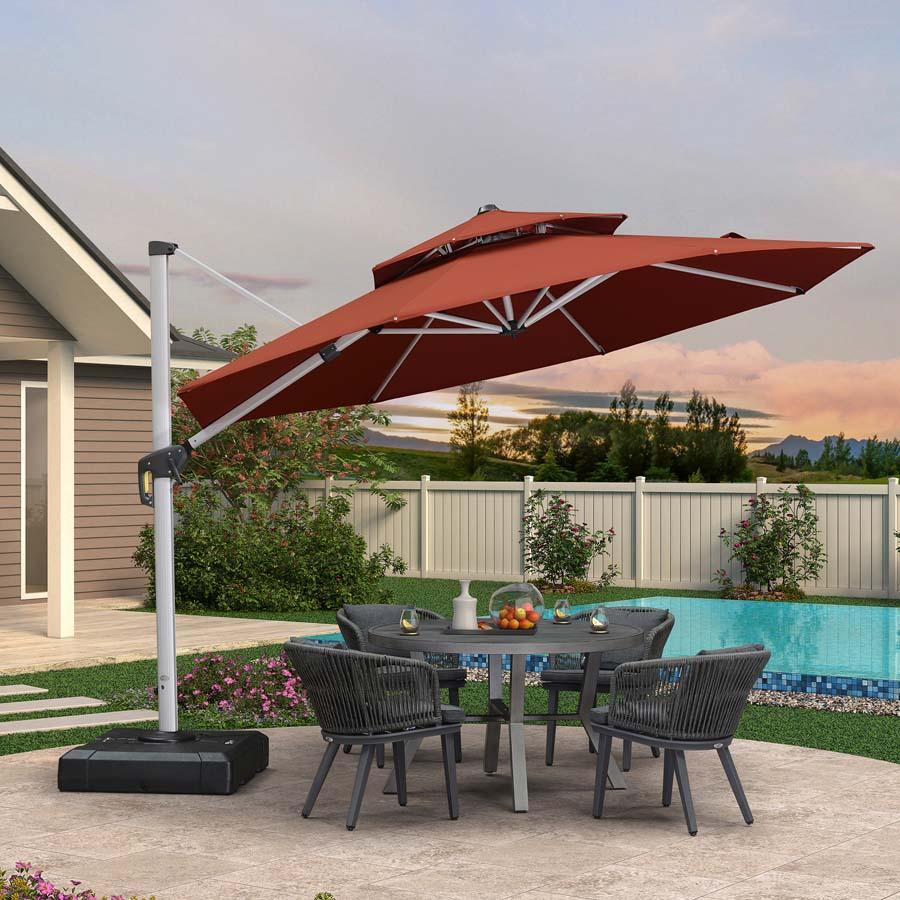 PURPLE LEAF Red Patio Umbrella with Base, Outdoor Cantilever Umbrellas - Image 40