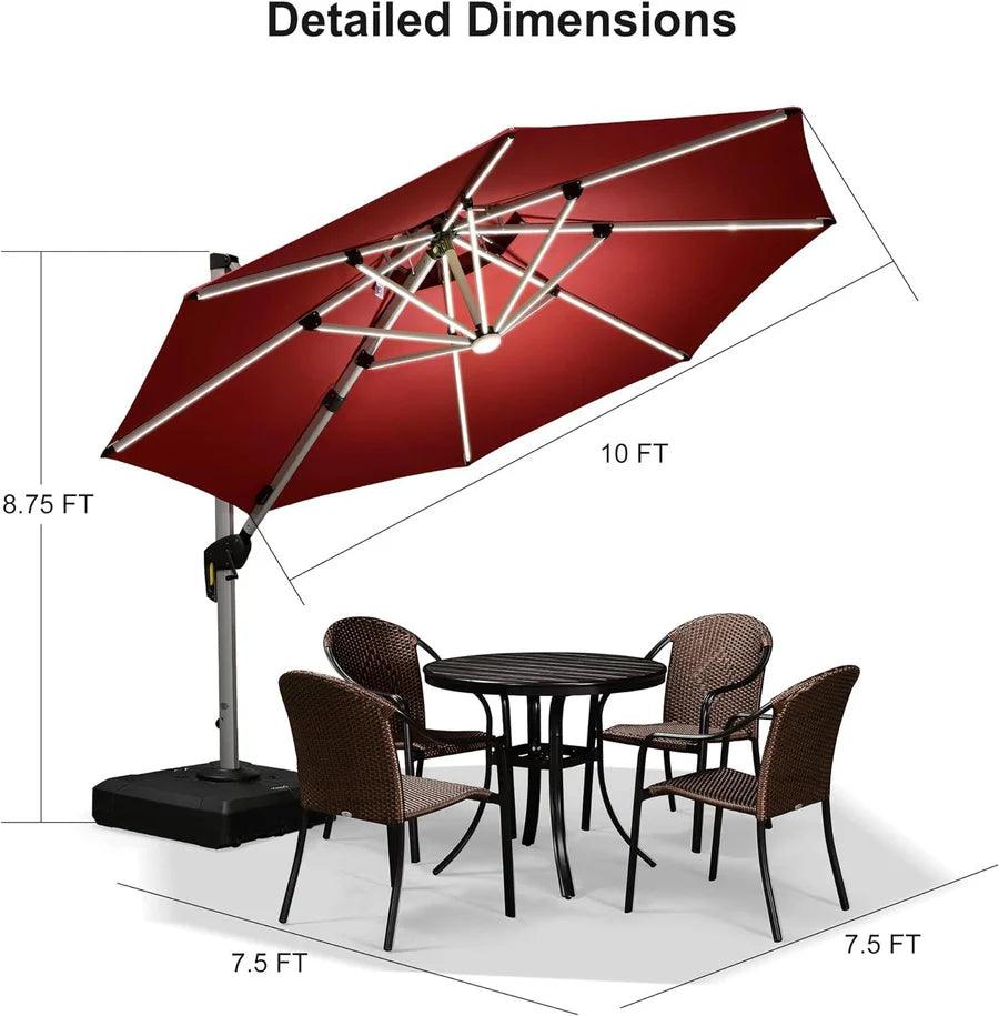 PURPLE LEAF Red Patio Umbrella with Base, Outdoor Cantilever Umbrellas - Image 43